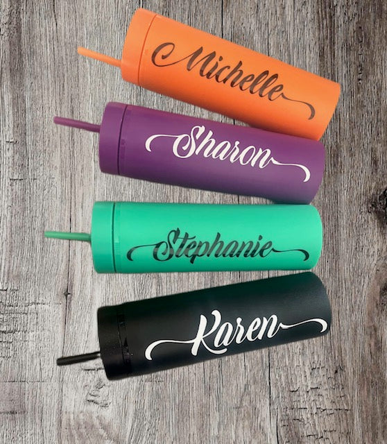 Personalized 16 oz. Matte Pastel Skinny Tumblers with Lids and Straws